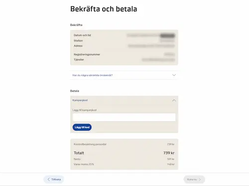 Bilprovningen – rabattkod i Bekräfta och betala